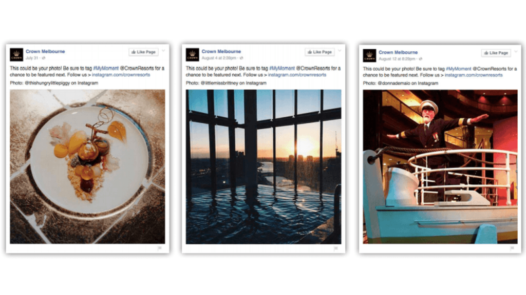Crown Resorts displaying user-generated content. 