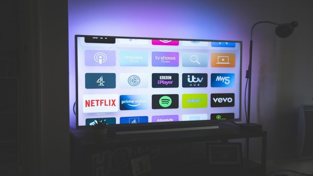 A TV displaying streaming apps. 